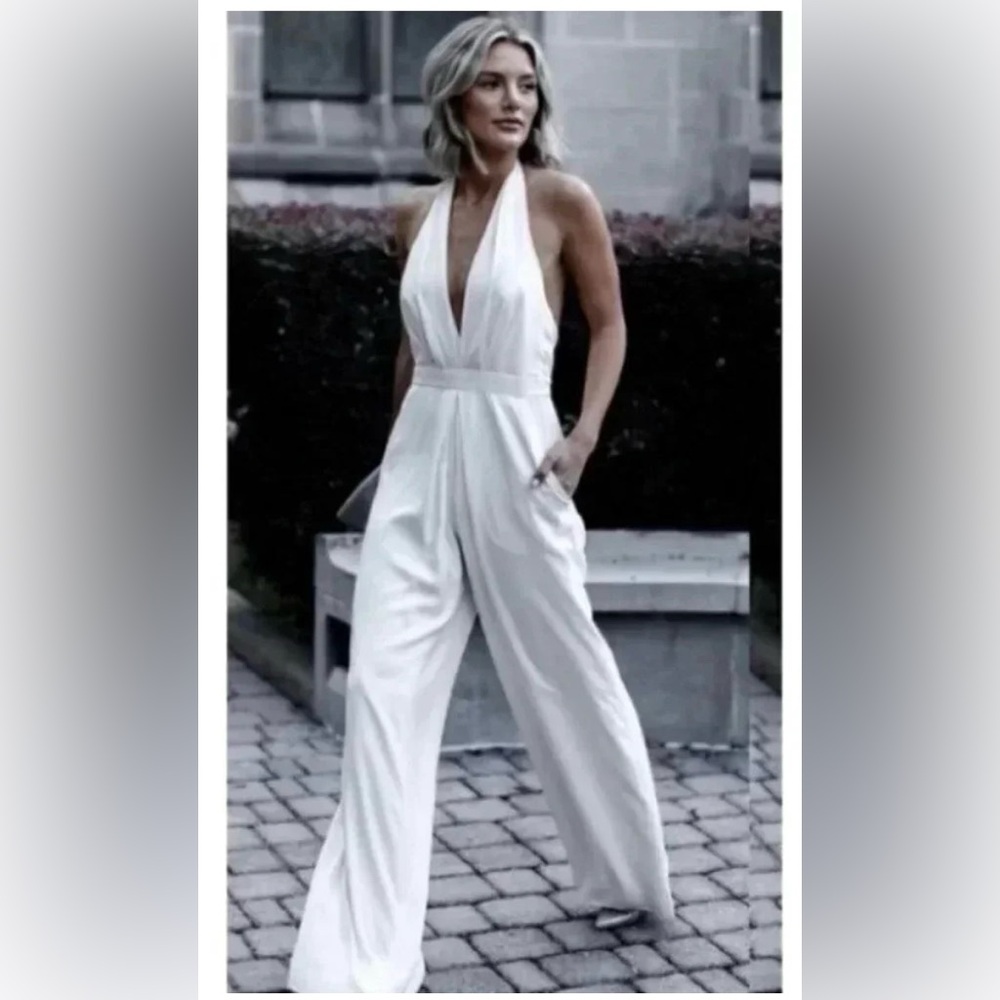 NWT Anthropologie BHLDN Jill Stuart Mara Jumpsuit White Wedding Bridal Wide Leg